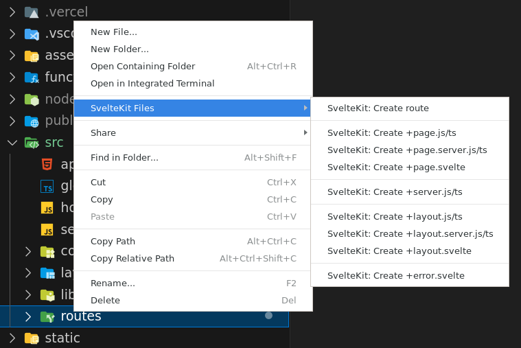 Sveltekit vscode extension generate sveltekit files